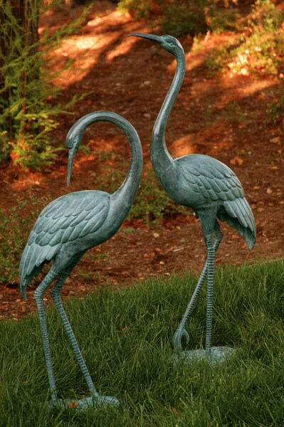 Garden Crane Pair Statues Made Brass High-End Decor